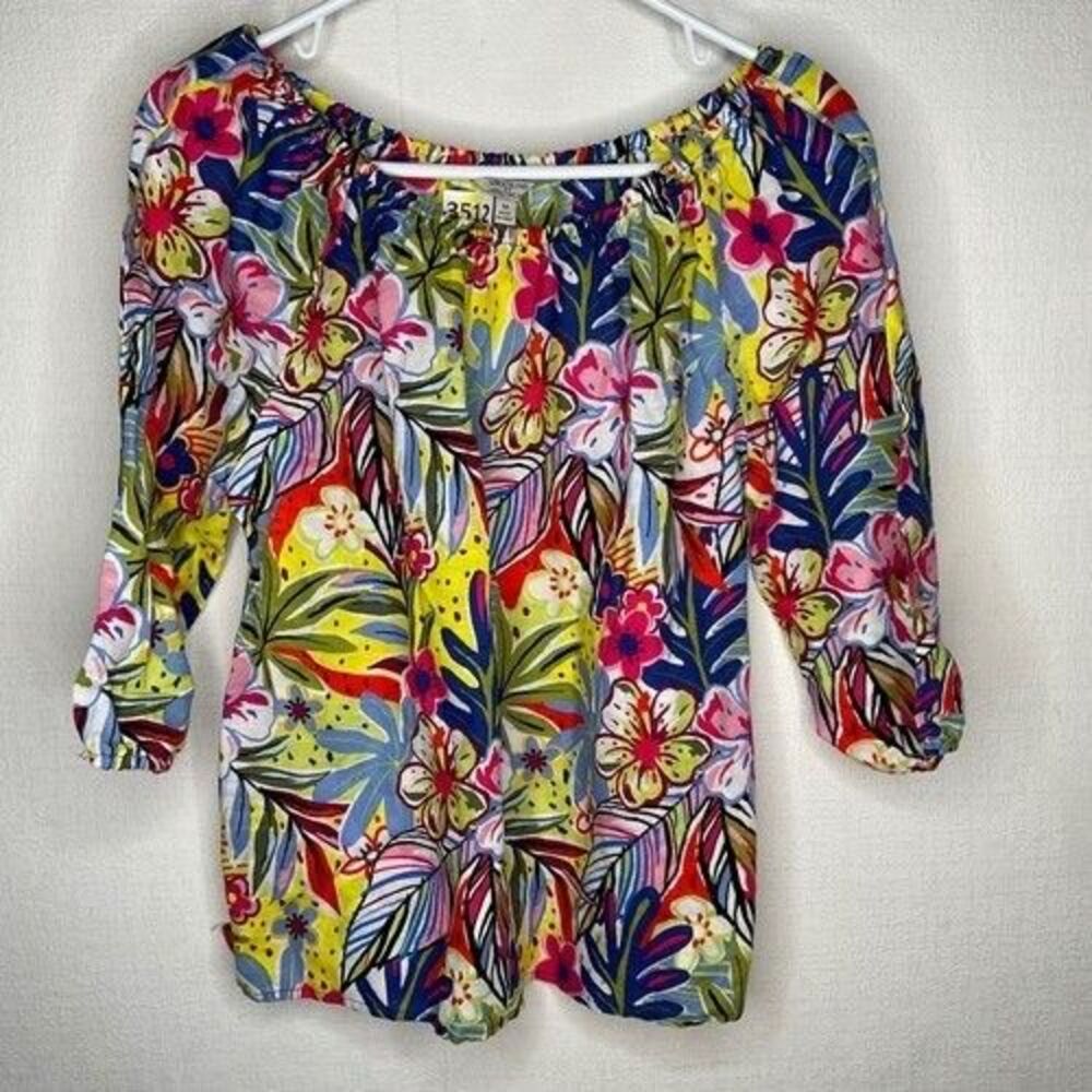 Hester & Orchard Watercolor Floral Off the Shoulder 3/4 Slv. Blouse Women Size M - Picture 6 of 9